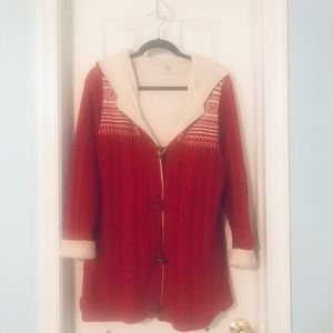 LL Bean Sherpa Lined Red Sweater